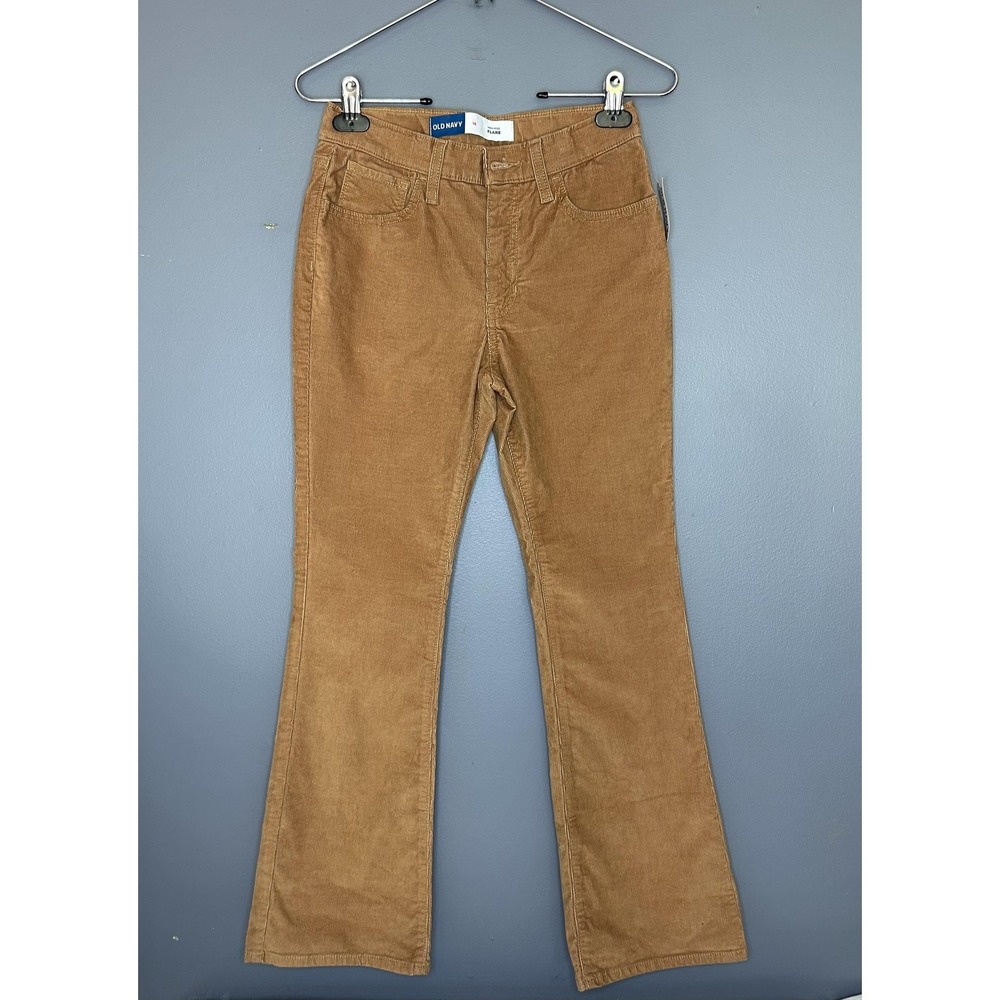 Old Navy Girls 14 High Rise Flare Corduroy Pants Tan Beige Stretch Candy Graham